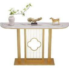 JIHAJU Sinterstein-Konsole, Lange schmale Eingangseinheit mit Metallgestell, Flur-Akzentmöbel, schlanke Einheit hinter Sofa für kleine Innenräume(Gold 2, L120*W30*H80cm)