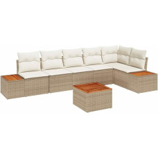7-teiliges Garten Sofa Set mit Kissen Beige Poly Rattan Akazie Gartenlounge Model3348102