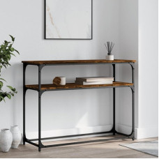 Konsolentisch aus Rauch-Eiche, 100 x 35,5 x 75 cm, mehrschichtiges Holz mit Metallrahmen, eleganter Eingangsschrank für Wohnzimmer, großer Stauraum, verstellbare Füße