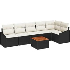 7-teiliges Garten-Sofa-Set mit Kissen in Schwarz aus Poly-Rattan und Akazie Gartenlounge Modelis3356507