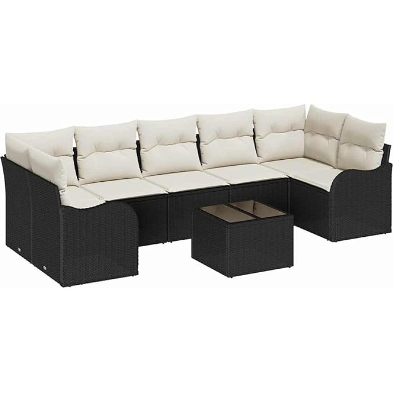 8-teiliges Garten-Sofa-Set mit Kissen Schwarz Poly Rattan, 2-Sitzer Garten-Sofa mit Kissen Schwarz Poly Rattan Gartenlounge Modelis3345617