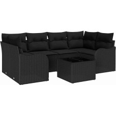 7-teiliges Garten-Sofa-Set mit Kissen Schwarzes Poly-Rattan, 2-Sitzer Garten-Sofa mit Kissen Schwarzes Poly-Rattan Gartenlounge Modelis3345603