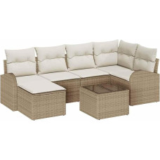 7-teiliges Garten-Sofa-Set mit Kissen Braun Poly Rattan, 2-Sitzer Garten-Sofa mit Stauraum & Kissen Beige Poly Rattan Gartenlounge Modelis3354790