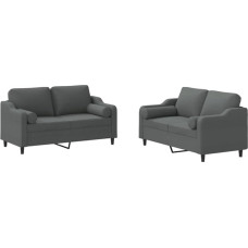 2 dalių sofos komplektas su pagalvėlėmis Tamsiai pilkas audinys, 3201819