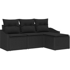 4-teiliges Garten-Sofa-Set mit Kissen aus schwarzem Poly-Rattan Gartenlounge Modelis3346673