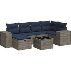 7 dalių sodo sofos komplektas su pagalvėle Pilka polietileninė rotango sodo poilsio zona Modelis3325697