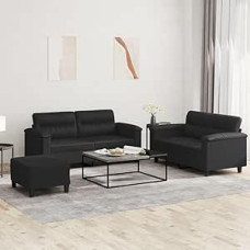 3-TLG. Sofagarnitur mit Kissen Sofa Wohnzimmer Sitzgruppe Wohnzimmer Sofos komplektas Sofas FüR Wohnzimmer Schwarz Kunstledererer - 3202367