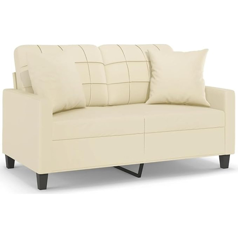 Kreminė 2 vietų dirbtinės odos sofa su dekoratyvine pagalvėle 138 cm, skirta svetainei ir poilsiui - modernaus dizaino sofa Modelis3200799