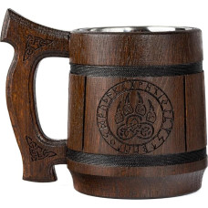 TESLYAR Viking Mug 0.6 L - Wooden Beer Mug with Tree of Life Engraving - Beer Gift, Viking Goblet, Medieval Mug, Beer Mugs, Gift for Beer Lovers, Father's Day Gift (Wolf Paws Brown)