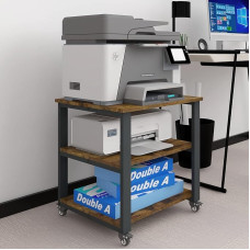 PUNCIA 3-Level Printer Table with Universal Wheels, Mobile Printer Stand Made of Wood and Metal, Printer Trolley, Storage Shelf, 50 x 50 x 50 cm, Retro