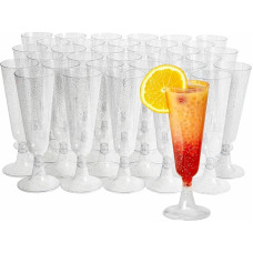 MATANA 50 aukščiausios kokybės elegantiškų šampano taurių iš plastiko su sidabriniais blizgučiais, 150 ml - plastikinės šampano taurės, šampano fleitos, prosecco taurės vestuvėms, gimtadieniams, vakarėliams - stabilios ir