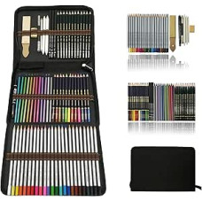 Akvareliniai pieštukai, spalvoti pieštukai, piešimo reikmenų rinkinys, piešimo reikmenų rinkinys ir didelis pieštukinis dėklas, piešimo pieštukų piešiniai menininkams pradedantiesiems studentams.