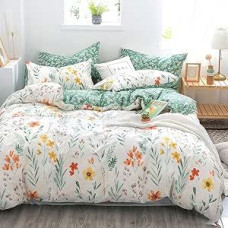 Gėlių patalynė 135 x 200 cm su užtrauktuku - 80 x 80 cm pagalvės užvalkalas - 4 dalių žalia balta puiki medvilninė patalynė nuo vasaros iki žiemos (135 x 200 cm, 2 rinkiniai, gėlių A)