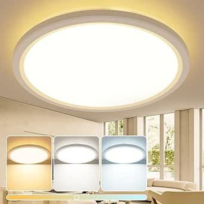 slochi Ceiling Light LED 38 cm 36 W 3600 LM, 3 Colours Ceiling Light 3000 K / 4000 K / 6500 K Round Flat Bathroom Lamp IP44 Waterproof Lamp Ceiling Lamp for Bathroom Kitchen Living Room Bedroom