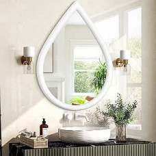 Baltas derliaus lašo formos veidrodis sieninis veidrodis medinis rėmas 65x45cm sieninis veidrodis dekoratyvinis įėjimo į kambarį gyvenamasis kambarys vonios kambarys prieškambaris namų apdaila