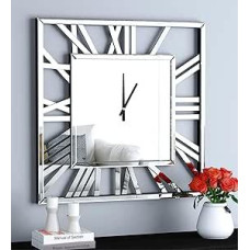 SHYFOY Veidrodinis didelis sieninis laikrodis Modernus XXL stiklinis laikrodis Kvadratiniai romėniški skaičiai Didelis sieninis laikrodis gyvenamojo kambario sienai 80 x 80 cm