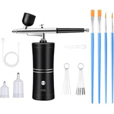 Airbrush rinkinys, belaidis nešiojamas oro teptukas su kompresoriumi įkraunamu oro teptuku purškimo pistoleto rinkinys kirpyklai, nagų meno dažams, torto dekoravimui, makiažui, modelių tapybai, juodas