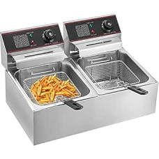 VEVOR profesionali elektrinė keptuvė su automatiniu termostatu, 12 l, 5000 W, dviguba keptuvė, pagaminta iš nerūdijančio plieno, dvigubas rezervuaras su greitu kaitinimu, skirta komerciniams tikslams