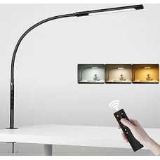 LED akis saugantis stalinis LED šviestuvas, reguliuojama žąsies kaklelio spaustuko šviesa, reguliuojamas apšvietimas ir spalvų temperatūra, jutiklinis valdymas, 12 W, juodas