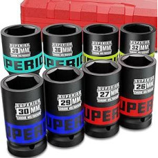 Smūginių veržliarakčių veržlių rinkinys 3/4 colio, 26-38 mm itin dideli smūginiai lizdai, 8 dalių ilgų veržlių rinkinys, sunkvežimių galios lizdai, skirti pneumatiniams smūginiams veržliarakčiams ir automobilių padangoms keisti