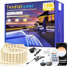 LED Strip Outdoor 15 m Warm White to Cool White Dimmable, Outdoor LED Strip Alexa Compatible WiFi App & Remote Control, 24 V LED Strip IP67 Waterproof Tape Self-Adhesive for Kitchen, Patios