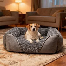 PETCUTE lova dideliems šunims, ortopedinis krepšys šunims, neslidi, skalbiama, pūkuota lova šunims su aukštais kraštais, šilta sofa šunims ir katėms, pilka, 2XL