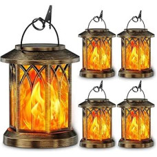 KOOPER Solar Lights Outdoor Garden, 4 Pack Hanging Solar Lanterns with Realistic Flickering Flame LED, Waterproof Garden Ornaments Outdoor Lights Lantern for Decoration, Path Lighting