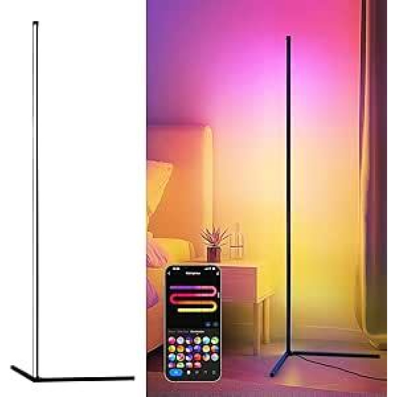 LED grindų lempa RGB grindų lempa 150 cm - kampinė lempa, reguliuojama spalvota su nuotolinio valdymo pulteliu 