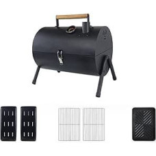 Tragbarer doppelseitiger Grill, Edelstahl, faltbares Öltrommel-Design mit Temperaturanzeige und Tragegriff, Schwarz