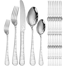 XIAOYU 40 dalių kalėdinių stalo įrankių rinkinys 8 asmenims, nerūdijančio plieno stalo įrankių rinkinys, snaigių, Kalėdų Senelio, Kalėdų Senelio, briedžio modelio dizainas, virtuvės restorano indai, galima plauti indaplovėje, sidabrinės spalvos