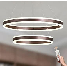 Apvalus modernus LED pakabinamas šviestuvas, 2 rudos spalvos žiediniai šviestuvai, reguliuojamo aukščio, 3000 K - 6000 K lubų apšvietimas, reguliuojamas aukštis, fojė, svetainė, miegamasis, valgomasis (skersmuo 60