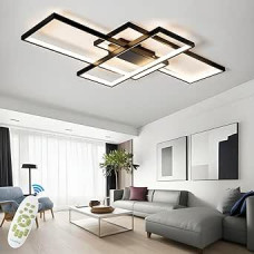 LED lubų šviestuvas Dimmable Modern Ceiling Light Living Room Black Living Room Lamp Stačiakampio formos lubų prožektorius su nuotolinio valdymo pulteliu Miegamasis Energiją taupančios lempos miegamajam Svetainė 140 cm