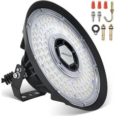 200 W UFO LED High Bay Light, 5000 K Cool White Indoor Spotlight LED, 170 LM/W aukščio efektyvumas, IP65 vandeniui atsparus pramoninis šviestuvas, dirbtuvių šviestuvas su U formos laikikliu, skirtas gamykloms, garažams