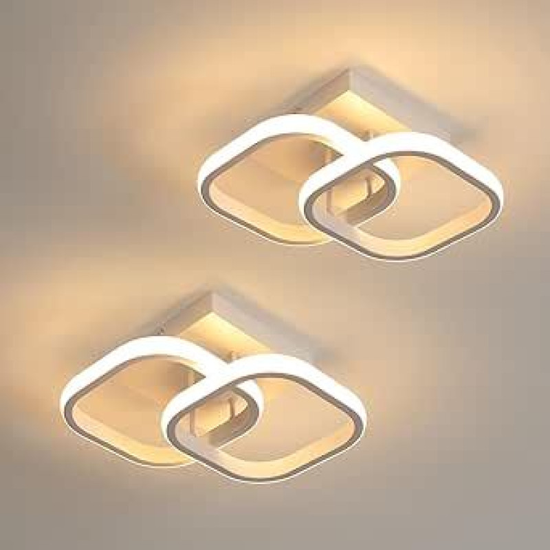 2 x LED lubų šviestuvas, 22 W modernus kvadratinis LED lubų šviestuvas, baltas aliuminio lubų šviestuvas svetainei, miegamajam, virtuvei, šiltai baltas, 3000 K