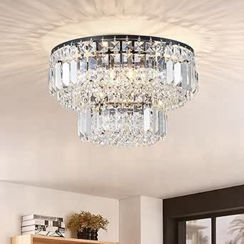 BESTIER Modern Black Crystal Flush Mount liustra apšvietimas LED lubų šviesos lempa Valgomasis kambarys Vonios kambarys Miegamasis Gyvenamasis kambarys Reikalingos 4 G9 lemputės D33 x H24