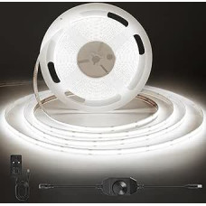 COB LED ruožas 3 m kaltweiß, 8 mm Breit, CRI 92, 9 w/m, 100 lm/W, 320 LEDs/m, Kürzbar, Flexibel, LED juosta, skirta virtuvės spintelei, televizoriui, vidiniam apšvietimui, 6000K (be tinklelio)