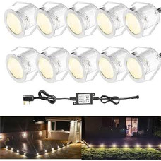 INDARUN 10 x Outdoor LED Pedestal Lights Waterproof IP67 Diameter 30mm 12V for Patio Path Wall Garden Decoration