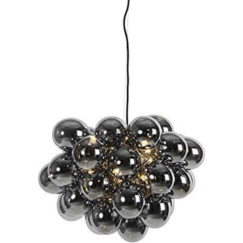 Qazqa - Dizaino Art Deco pakabinamas šviestuvas I Pakabinamas šviestuvas juodas su dūminiu stiklu 8 lempos - Uvas I Miegamasis - Rutulinis I Sferinis - LED tinkamas G9