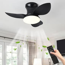 zhxinashu LED 60 W Ceiling Fan with Light, Black Lamp Living Room and 3 Reversible Blades, Reversible 6 Gang Dimmable Modern Ceiling Light with Fan for Living Room and Dining Room