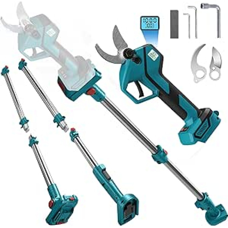 Akumuliatorinės genėjimo žirklės Teleskopinės 2-in-1 sodo žirklės su teleskopiniu strypu 50 mm Makita 18 V (be akumuliatoriaus) Bešepetėlinis elektrinis genėjimo pjūklas Šakų žirklės LCD Medžių žirklės medžių genėjimui