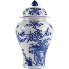 Mėlyno ir balto porceliano vaza, kinų Ming stilius, slyvų žiedų ir paukščių raštas, aukštis 35 cm