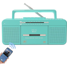 WTB-795 Retro kasečių grotuvas su USB/Bluetooth/AM/FM radijo stotele, įmontuotu mikrofonu, kasetės į MP3 keitikliu, dideliu garsiakalbiu, ausinių lizdu, nešiojamas (žalias)