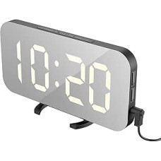 EXTSUD Skaitmeninis žadintuvas LED veidrodinis skaitmeninis žadintuvas su 3 ryškumo lygių apšvietimu Stalo laikrodis Kelionės žadintuvas su dideliu ekranu 12/24H ekranas USB prievadas išmaniajam telefonui