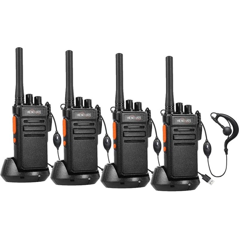 HESENATE HT66 Walkie Talkie, licencijuota PMR446 radijo stotis, didelio nuotolio Woki Toki rankinė radijo stotis, 16 kanalų radijo stotis, profesionalus Walky Talky Scan VOX su ausinėmis (juoda, 4 vnt.)