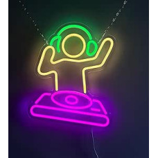 Neoninis ženklas, DJ Boy LED neoninė šviesa, geltona + žalia + violetinė LED šviesos ženklas Neoninis neoninis ženklas Naktiniai žibintai, akrilo USB neoninis ženklas Šviečiantys užrašai sienoms Žaidimų kambarys Baras Šalis Dekoravimas - 40 x 30 cm