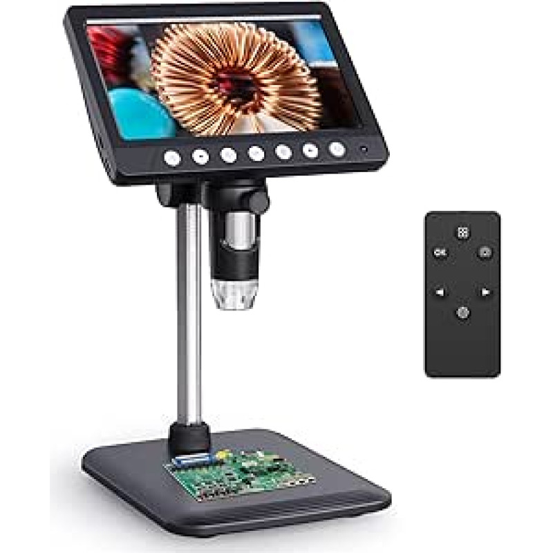 LCD skaitmeninis mikroskopas monetoms, 7 colių 1080P USB mikroskopas, 50X-500X skiriamoji geba, mikroskopas su 8 reguliuojamomis LED lemputėmis, suderinamas su kompiuterio vaizdu, idealiai tinka suaugusiesiems