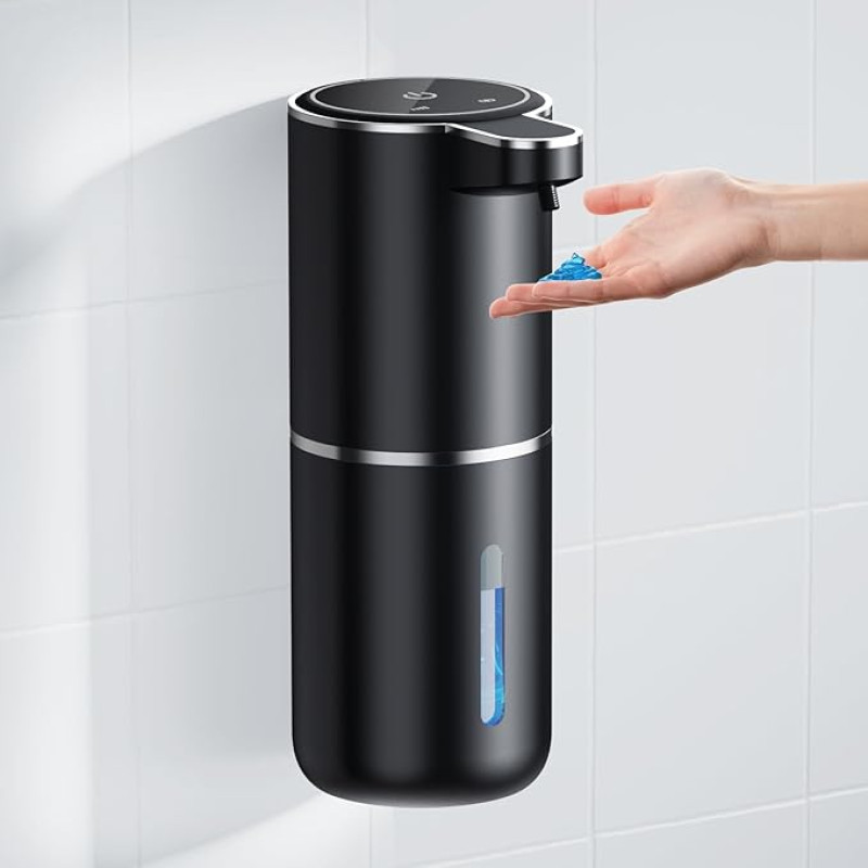 Automatinis muilo dozatorius, 380 ml, elektrinis sieninis, bekontaktis automatinis muilo dozatorius, įkraunamas per USB, su infraraudonųjų spindulių judesio jutikliu, skirtas vonios kambariui, virtuvei, biurui, juodas