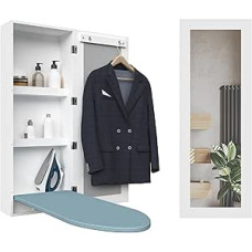 Lyginimo lentos spintelė, sieninė spintelė su veidrodžiu, metaliniai laikikliai, sulankstoma ir paslėpta, kad užimtų mažiau vietos, balta