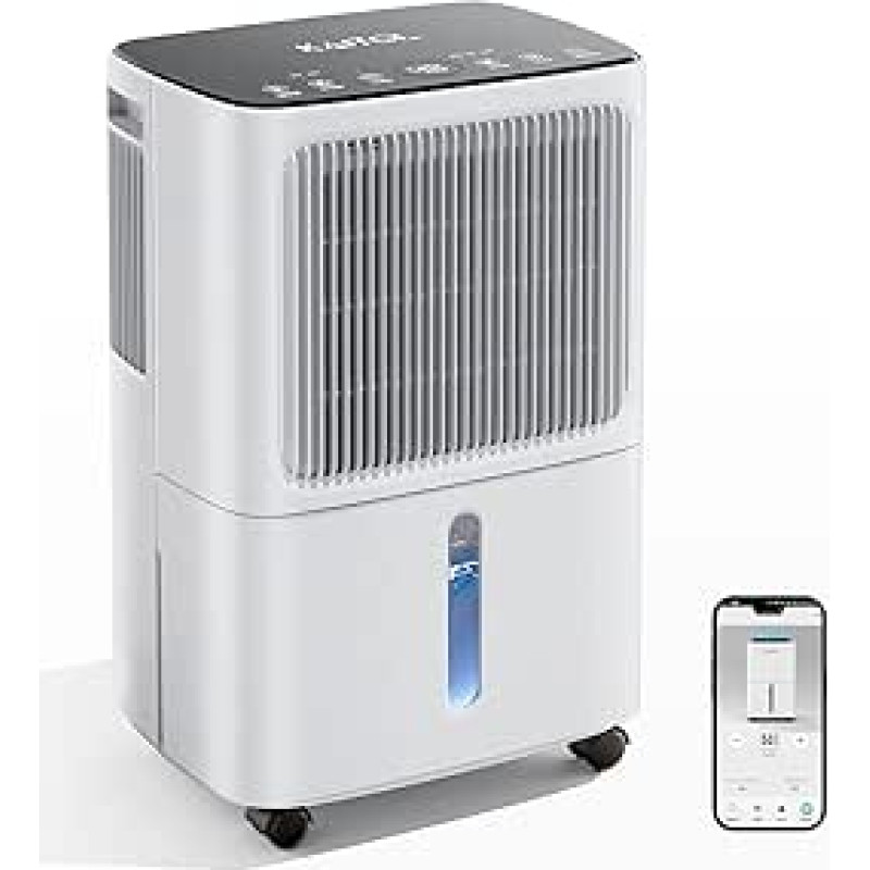 Oro sausintuvas 16L/24H, patalpos dydis apie 120 m³ (50 m²), įjungta programėlė, jutiklinis ekranas, skaitmeninis ekranas, laiko nustatymo funkcija, automatinis oro sausinimas, miego režimas, atitirpinimas, oro valymas, drenažas