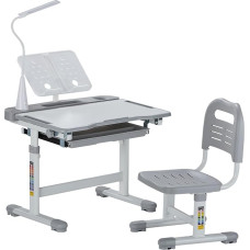 VEVOR rašomojo stalo rinkinys Vaikų rašomasis stalas ir kėdė Reguliuojamo aukščio (53-71 cm) 100 kg apkrovos su staline lempa ir 0-40° pakreipiamu stalviršiu, skirtas miegamajam, pilkas